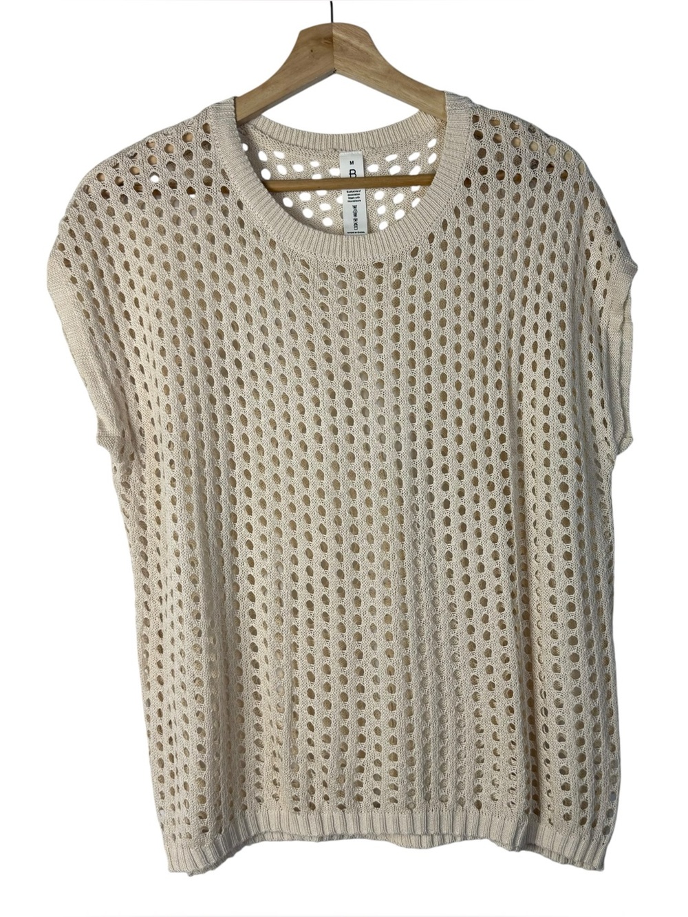 Boutique B Cream Crochet Open Knit Short Sleeve Knit Top M